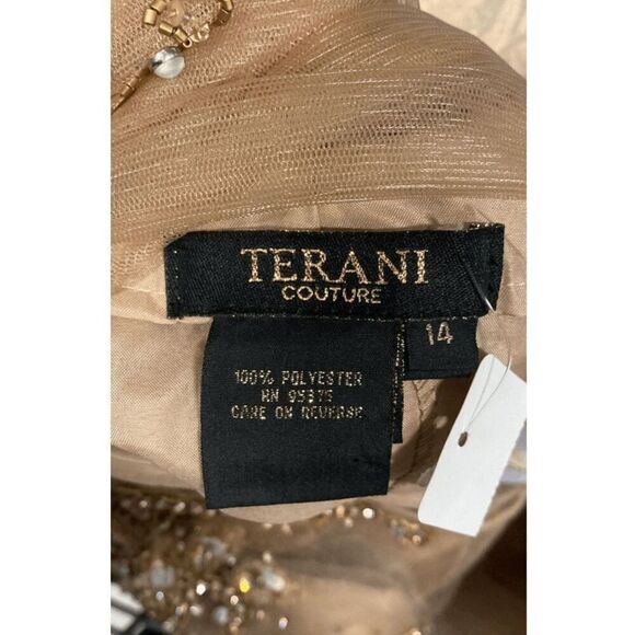 TERANI COUTURE WOMENS MOCHA BEADED LACE MERMAID GOWN  SIZE 14 NWT - Picture 12 of 13